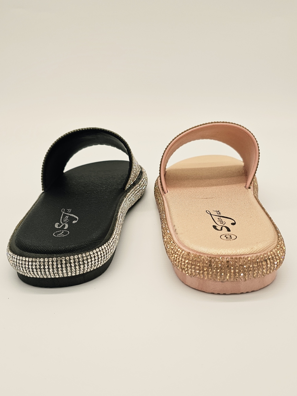 Women's Rhinestone Slide Sandals - Rose Gold - Picture 5 of 8
